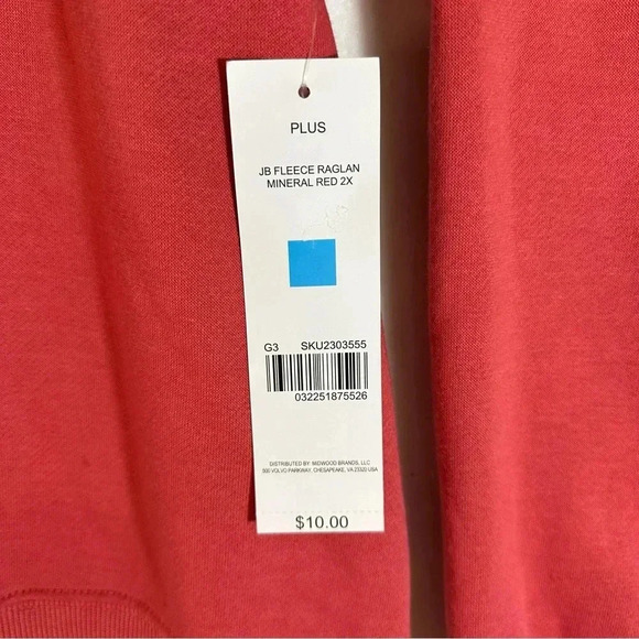 Just Be Plus Size Pullover Raglan Fleece Mineral Red Sweatshirt - Picture 5 of 6